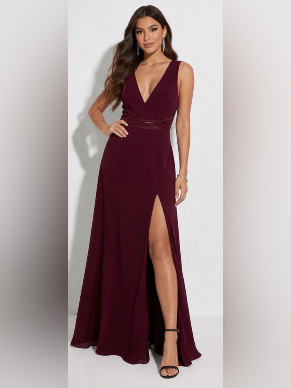 Speechless Burgundy Formal Dress Size 5 Sleeveless V-Neck Slit Evening Gown NEW